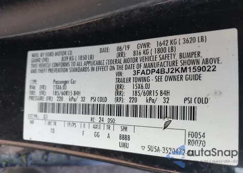 2019 Ford Fiesta Se from USA, damaged, VIN 3FADP4BJ2KM159022